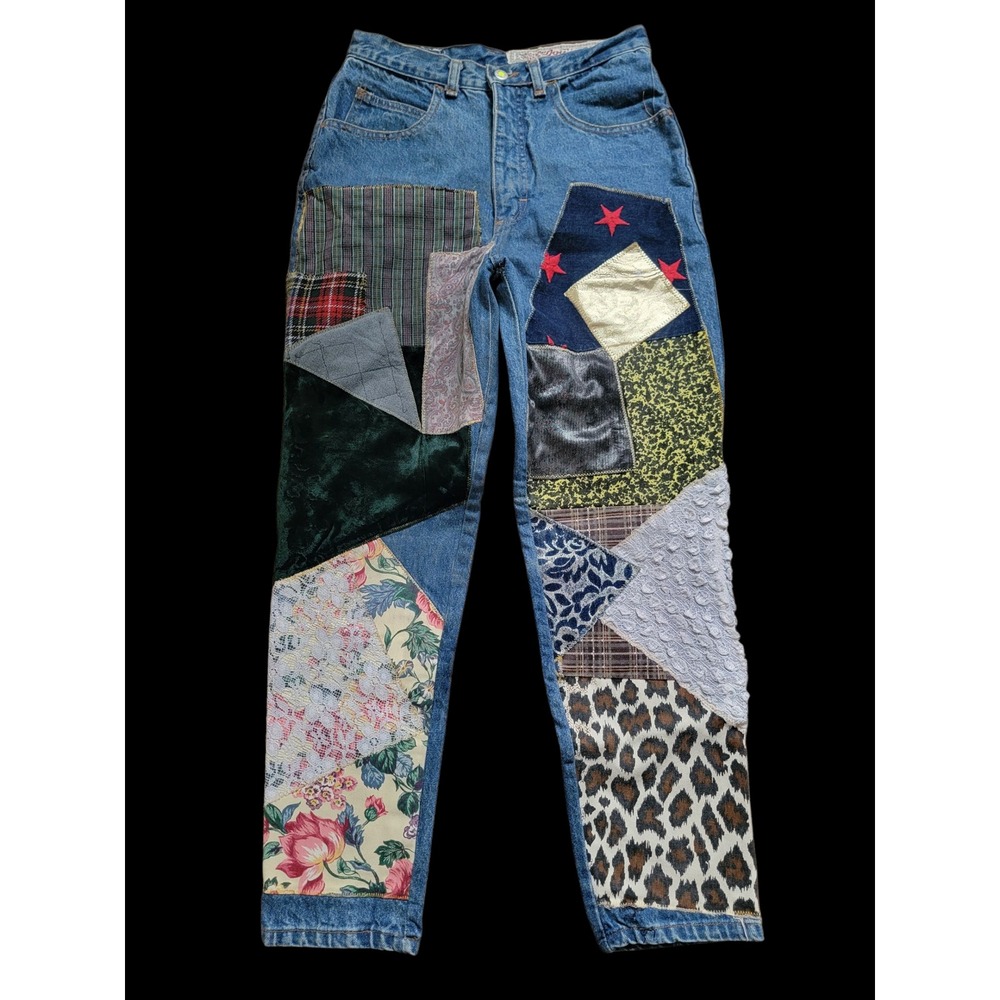 Joujou Patchwork‎ Mom Jeans Boho Festival Stars Leopard Floral Size 26